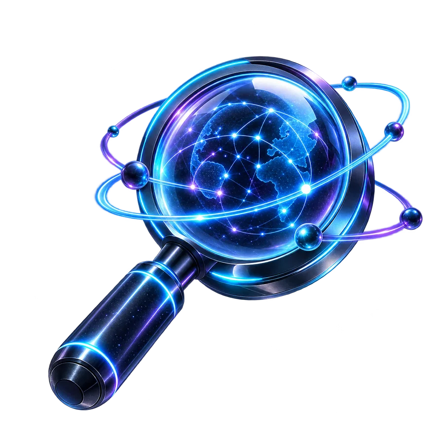 Une loupe de verre au-dessus d'un globe lumineux