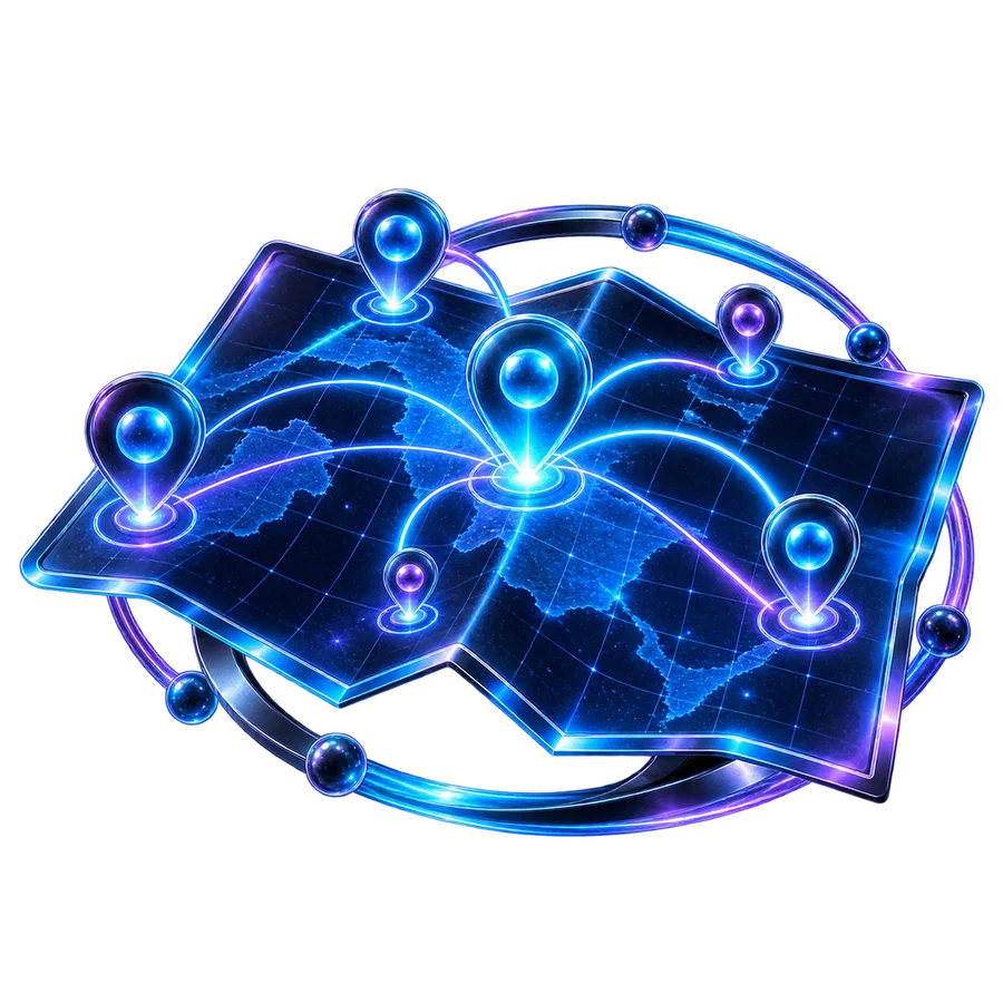 Une carte lumineuse parsemée de points reliés entre eux